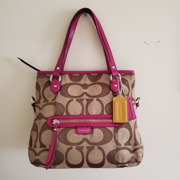Coach Handbags - Coach Daisy Outline Mia Tote Khaki/Magenta